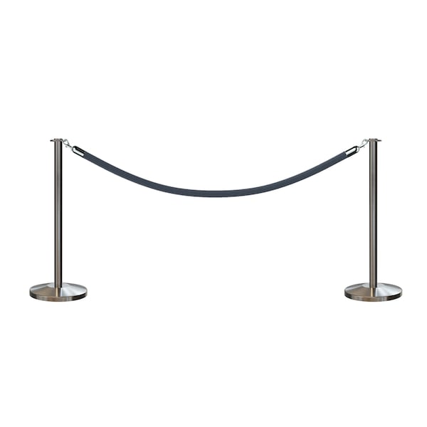Montour Line Stanchion Post and Rope Kit Sat.Steel, 2 Flat Top 1 Gray Rope C-Kit-2-SS-FL-1-PVR-GY-PS